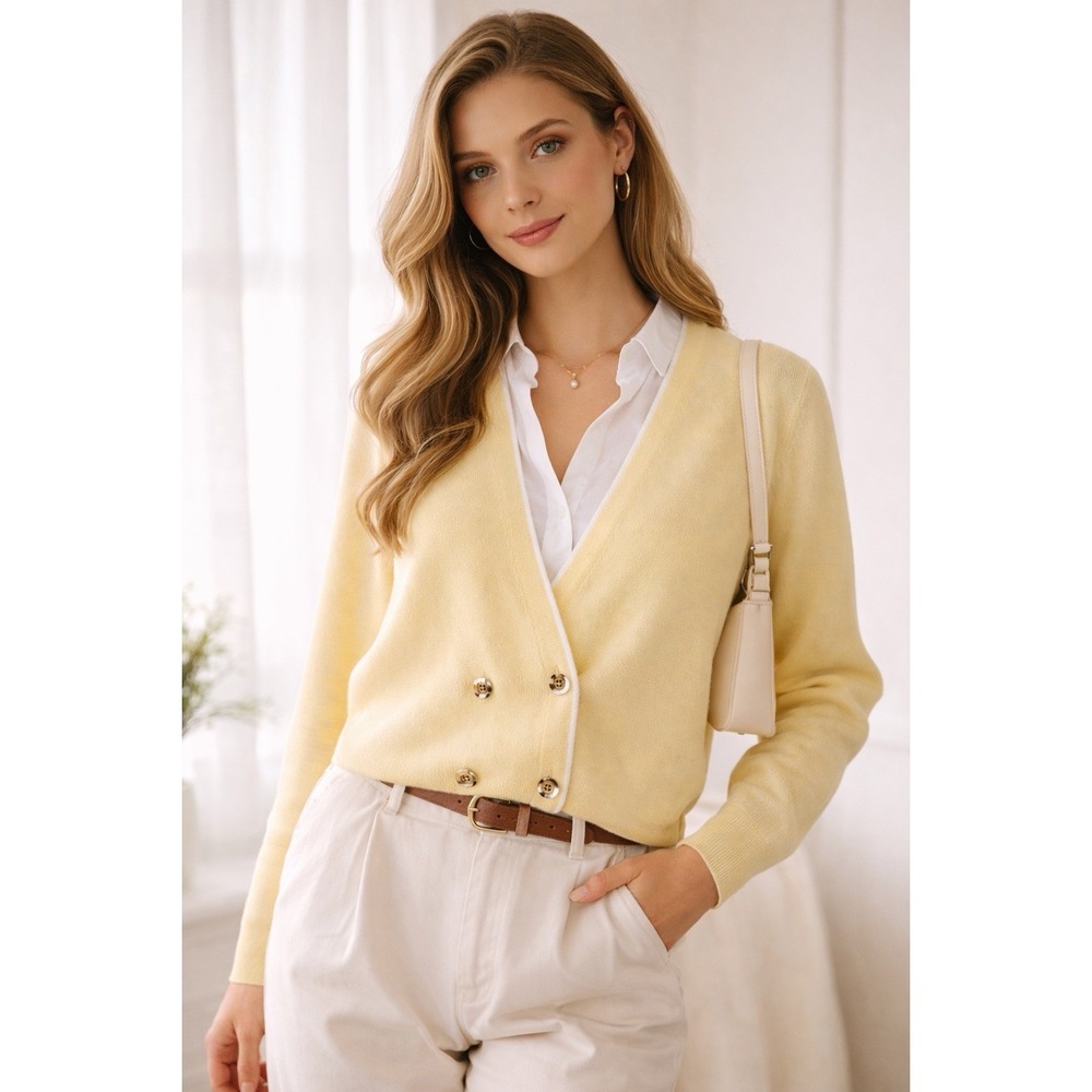 VTG 80s Pendleton Country Sophisticates Yellow Cardigan Gold Buttons USA PM